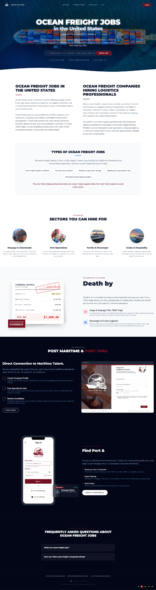 Truckers Talent / Ocean & Maritime full website design